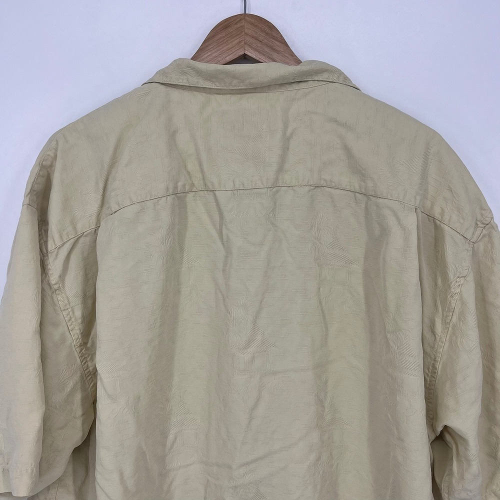 Hilo Hattie Bali Hai Collection Mens XL Silk Jacquard Hawaiian Shirt Cream Tan - Picture 6 of 11